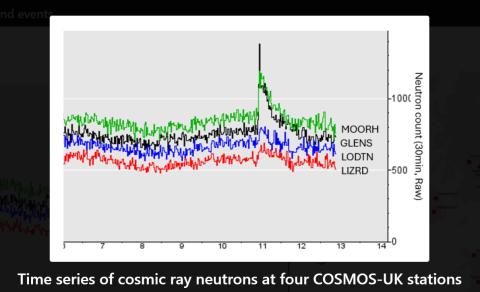 Time series of cosmic ray neutrons at four COSMOS-UK stations